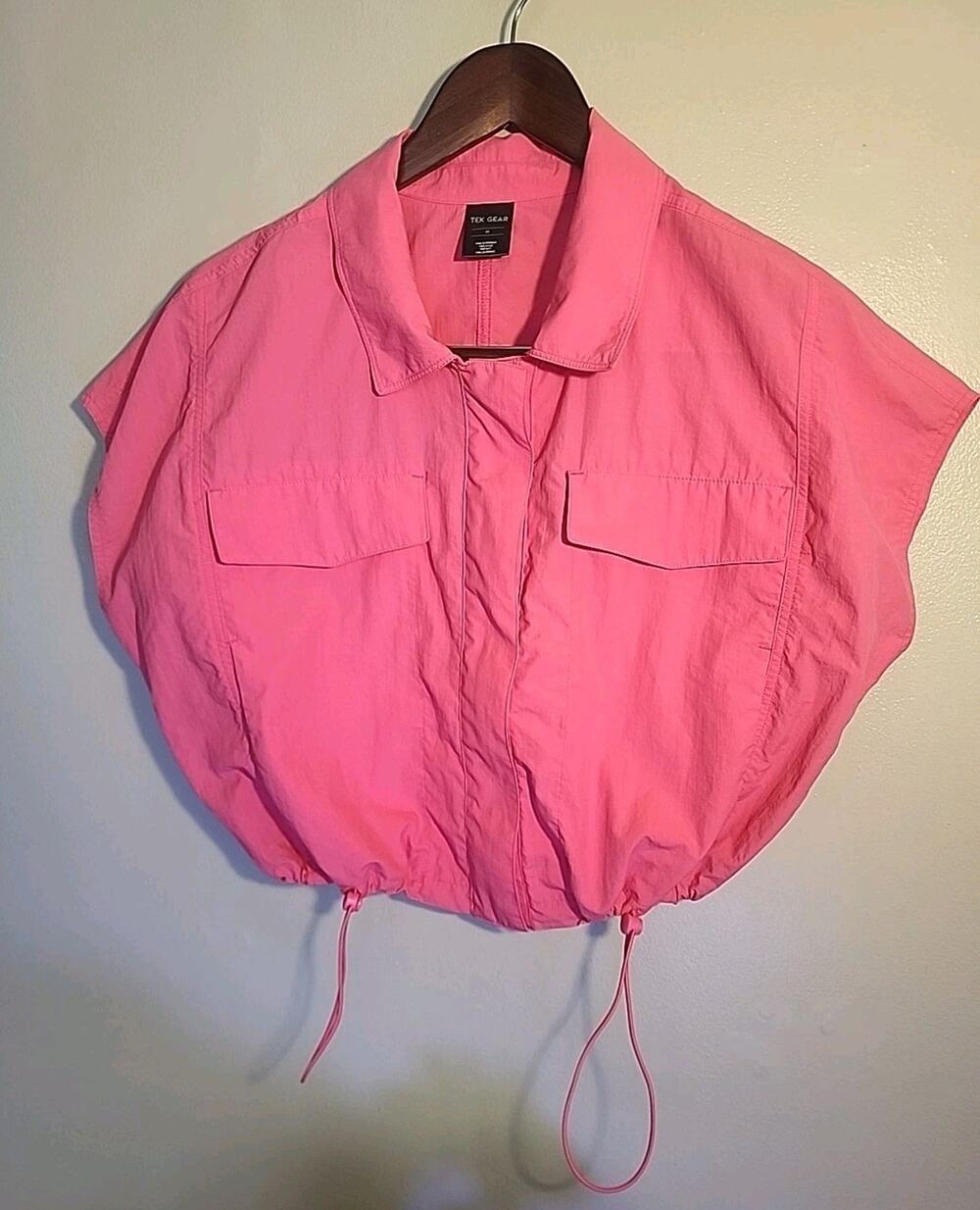 TEK GEAR Hot Pink Active Top Sleeveless Drawstring Cinched Retro Sz M 90's Style